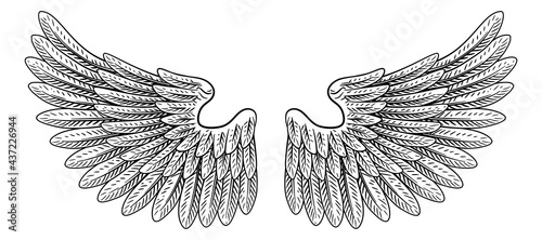 Pair Of Wings Vintage Engraved Retro Style