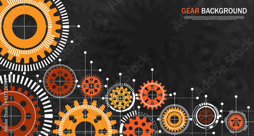 Engineering gear Orange on black background With technology-style network EP.6