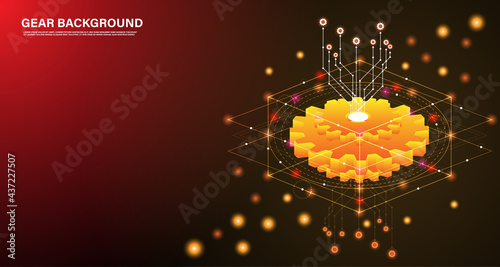 Mechanical technology Gears. Abstract vector  3d modern illustration on blue - dark purple background. Mechanical technology machine engineering symbol. EP.3