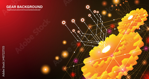 Mechanical technology Gears. Abstract vector  3d modern illustration on blue - dark purple background. Mechanical technology machine engineering symbol. EP.4