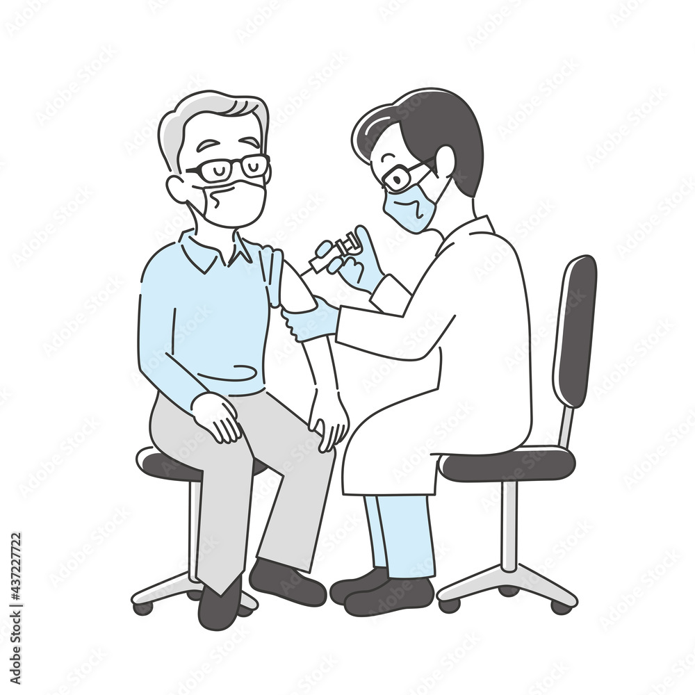 コロナワクチンを接種している高齢男性のイラスト素材