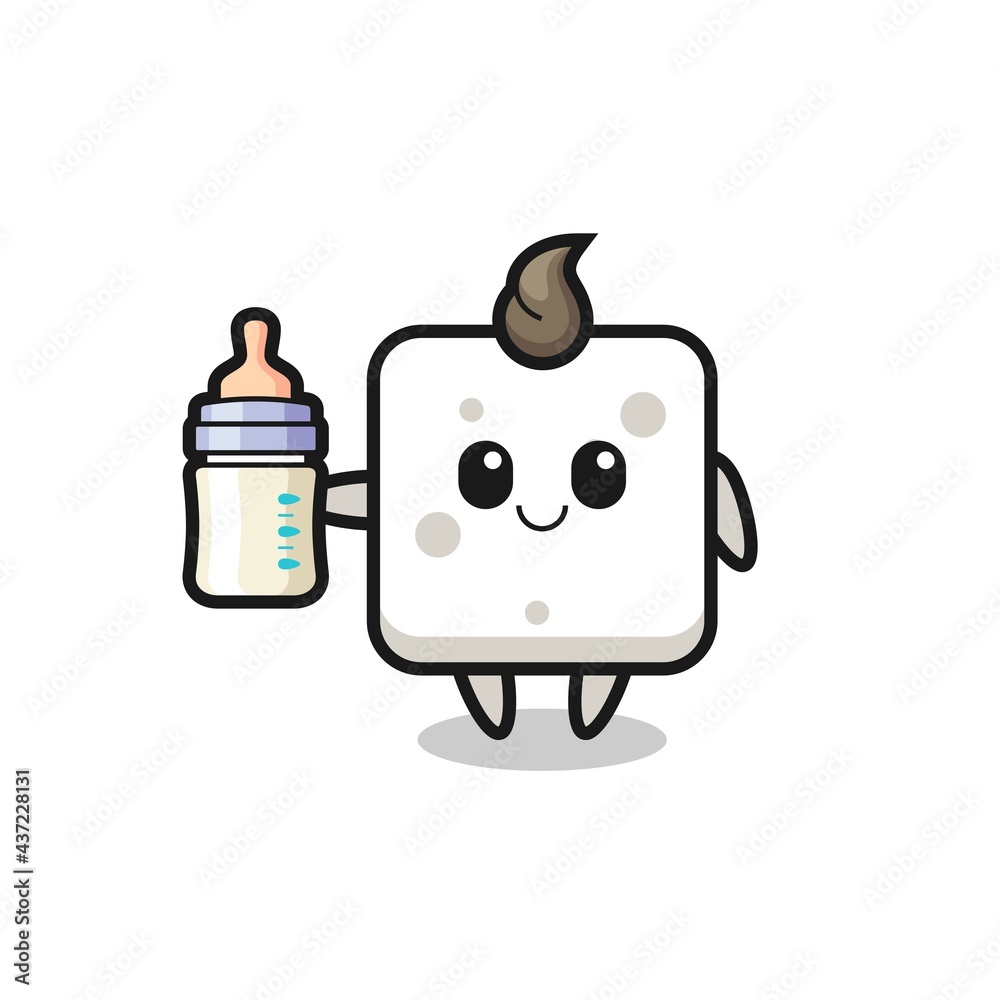 baby sugar cube cartoon character with milk bottle Stock Vector | Adobe  Stock
