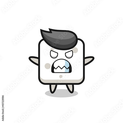 wrathful expression of the sugar cube mascot character