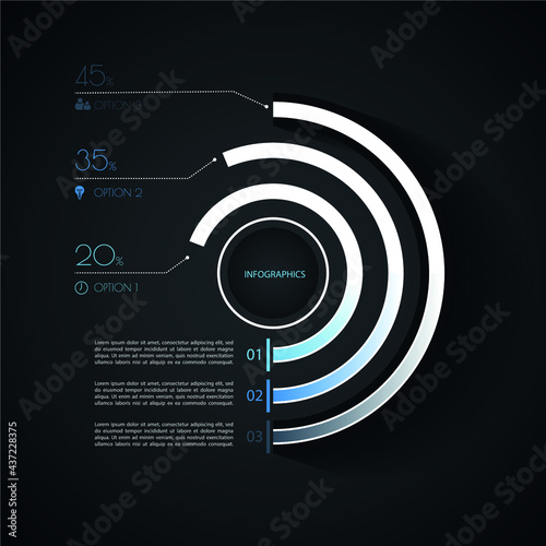 vector infographic. flat image of graphs with elements of a round shape and different colors. business model. presentation process