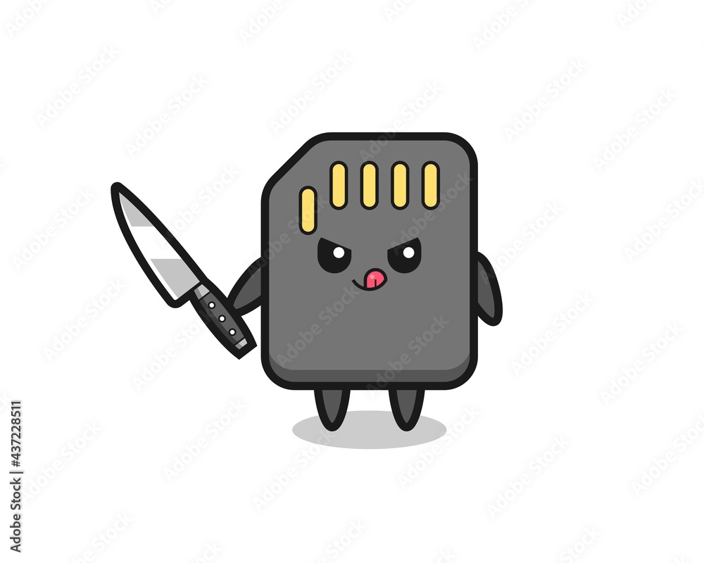 cute sd card mascot as a psychopath holding a knife cute sd card mascot as a psychopath holding a knife