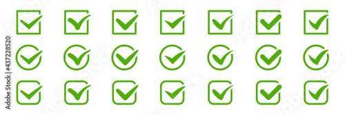Flat linear design. A collection of black checkmarks for websites and other internet resources. Isolated vector elements.	