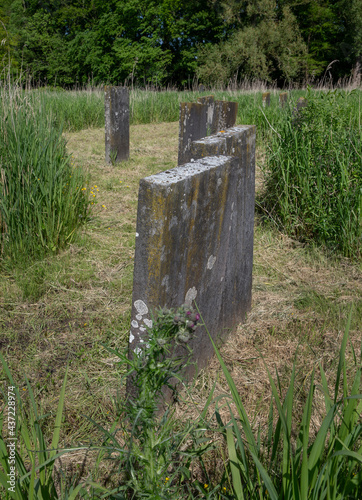 Abandoned Jewish cemetry with old gravestones. Thombstones. Flevopark Amsterdam Netherlands. Ashkenazi Jews. Begraafplaats Zeeburg.