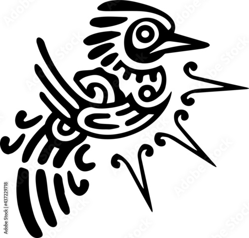 Simple bird tattoo trible. Aztec sign isolated ancient religious symbol. Vector Maya fantastic animal retro icon. American culture totem, a tribal ethnic mascot with a bird head