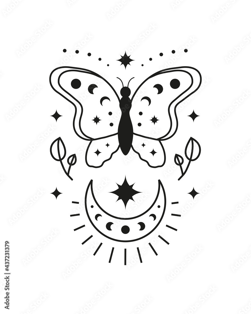 Magic occult tarot card with boho symbols. Magic occult tarot card with boho symbols.