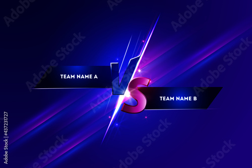 Versus VS screen banner for battle or comparison vector with Purple Sports background