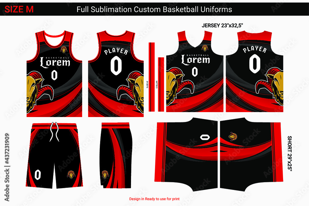 abstract red grey black, Basketball jersey set template Stock Vector