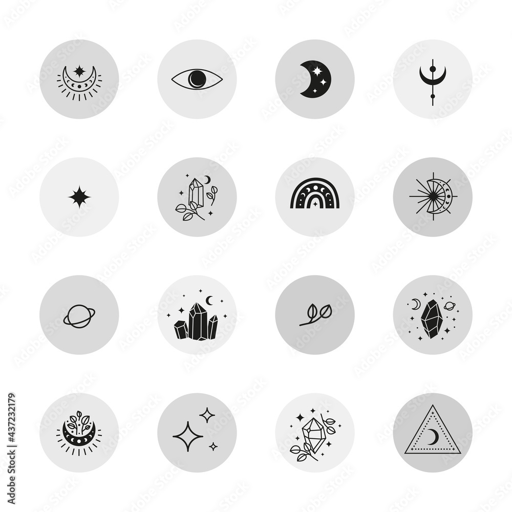 Social media round icons in bohemian style.