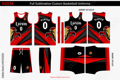 abstract polygon red grey black, Basketball jersey set template