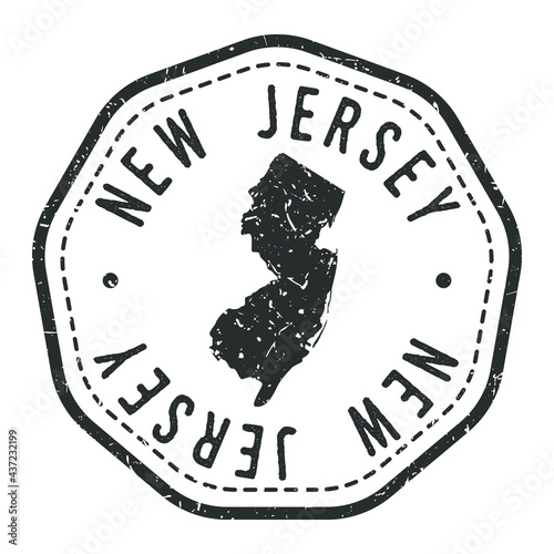 New Jersey, USA Map Stamp Retro Postmark. Silhouette Postal Passport. Seal Round Vector Icon. Badge Vintage Postage Design.