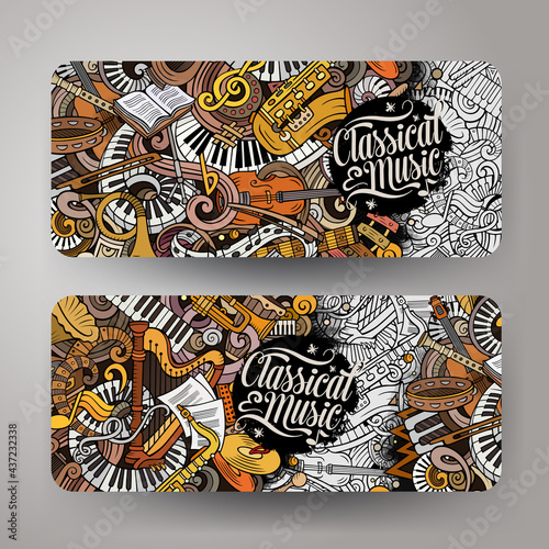 Cartoon cute colorful vector hand drawn doodles Classic music banners
