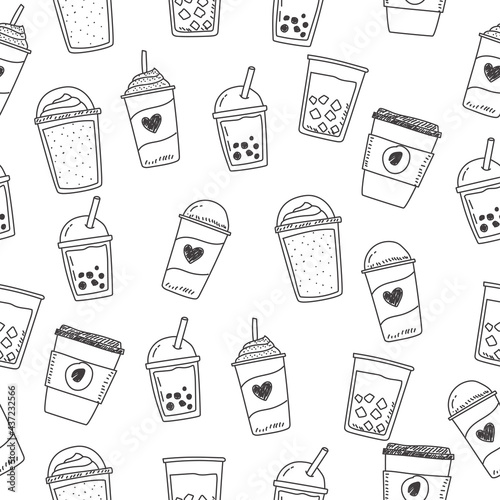 Bubble tea seamless pattern with doodle style vector suitable for background or wallpaper