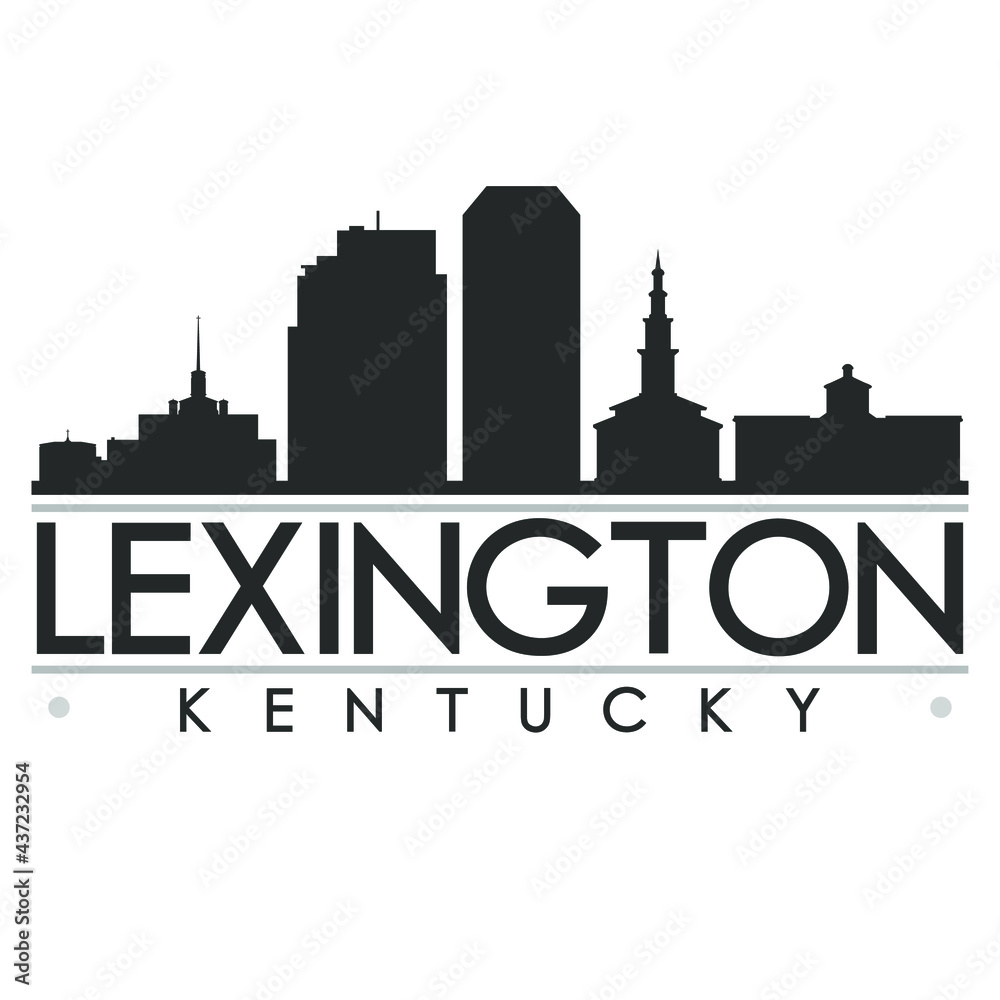 Lexington, KY, USA Skyline Silhouette Design. Clip Art City Vector Art Famous Buildings Scene Illustration.