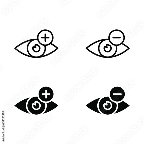 Contact lens flat line icons set. Ophthalmology, lens care, eye anatomy, contact lenses, medical tools. Simple flat vector illustration for store, web site or mobile app