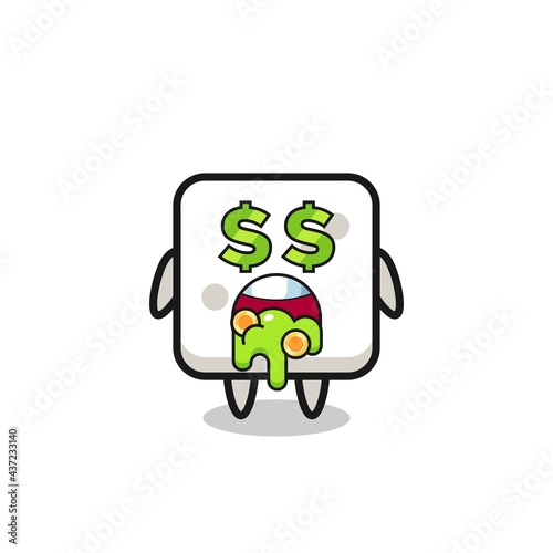 sugar cube character with an expression of crazy about money