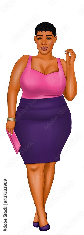 a fat girl with short hair in a purple skirt Stock Illustration | Adobe  Stock