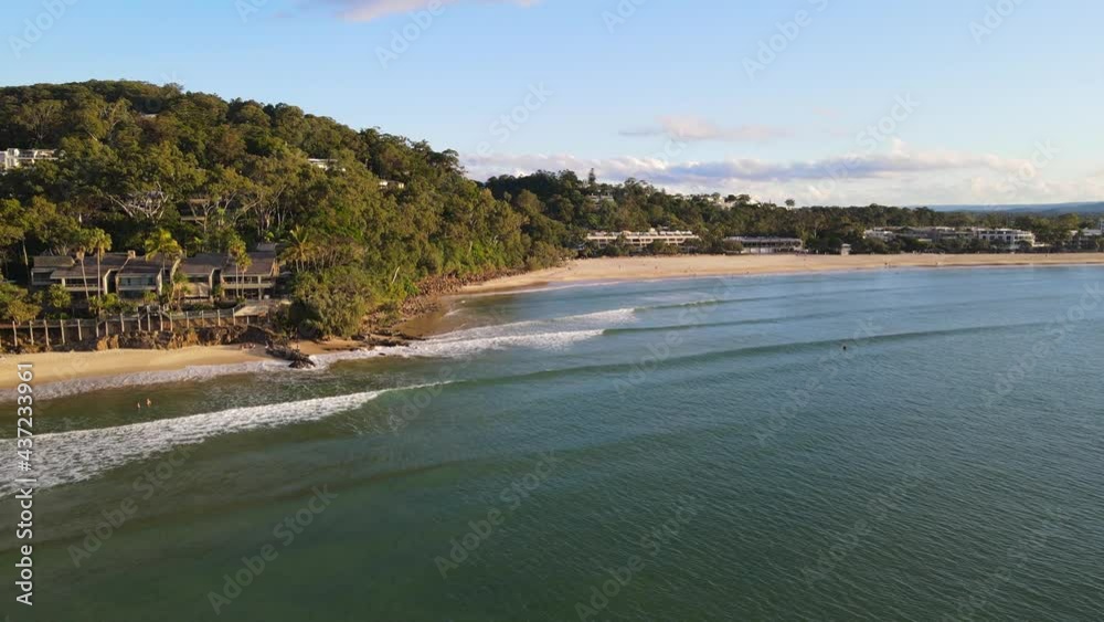 Calm Water Of The Sunshine Coast And The Beach Resort Structure At The Seashore In Queensland, Australia. aerial Calm Water Of The Sunshine Coast And The Beach Resort Structure At The Seashore In Queensland, Australia. aerial
