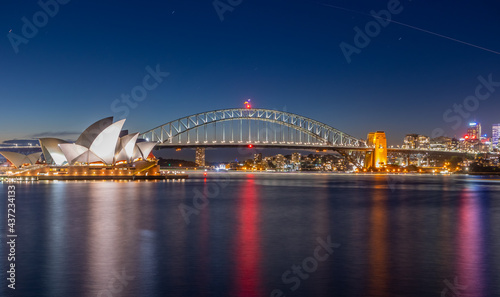 Panorama Sydney city harbour bridge Luna park opera house NSW Australia 