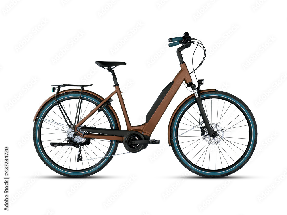 Brown bicycle vintage isolated on white background​ with​ cutout​ and clipping​ path​