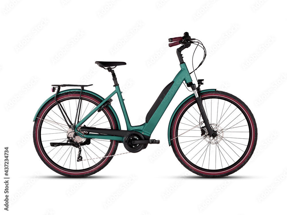 Green bicycle vintage isolated on white background​ with​ cutout​ and clipping​ path​