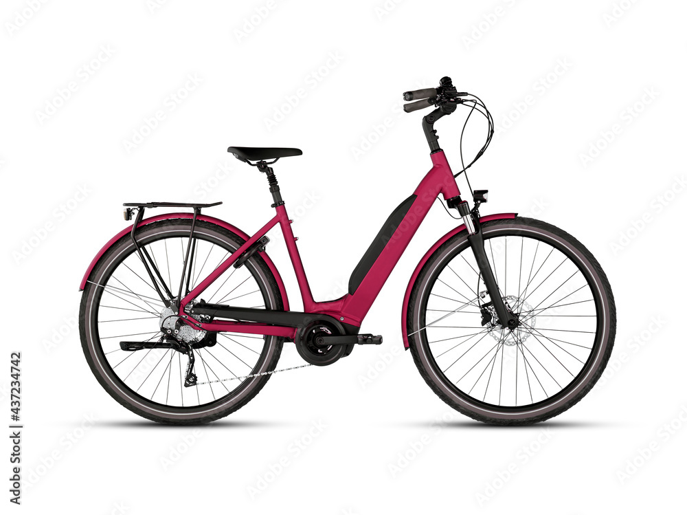 Red bicycle vintage isolated on white background​ with​ cutout​ and clipping​ path​