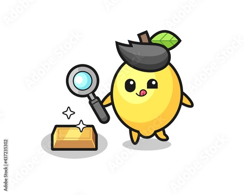 lemon character is checking the authenticity of the gold bullion