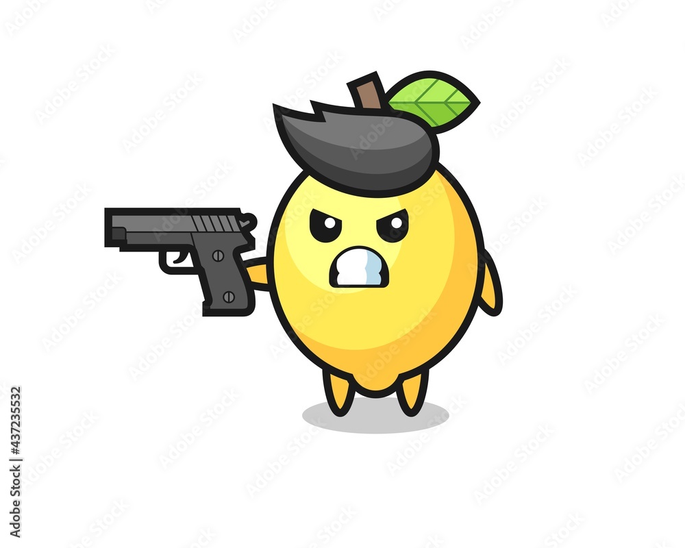 the cute lemon character shoot with a gun