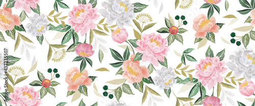 Vector illustration of seamless floral pattern in spring for Wedding, anniversary, birthday and party. Design for invitation card, picture frame, poster, scrapbook 