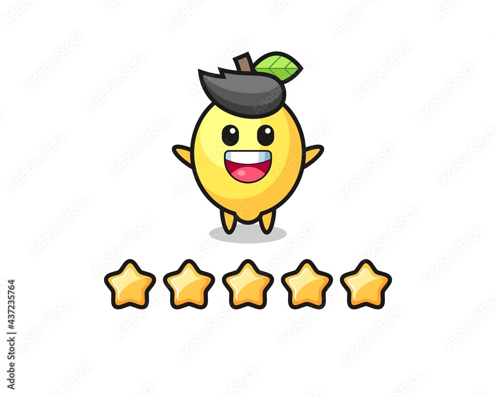 the illustration of customer best rating, lemon cute character with 5 stars the illustration of customer best rating, lemon cute character with 5 stars