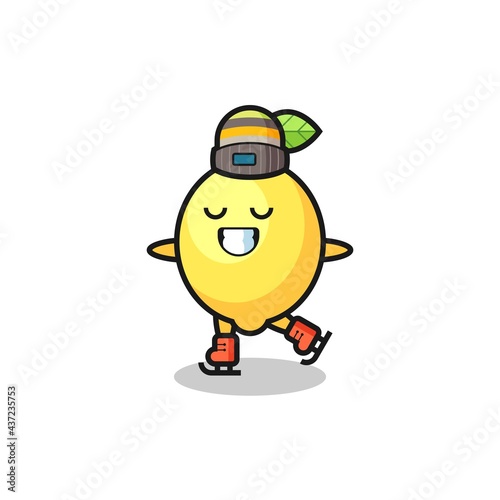 lemon cartoon as an ice skating player doing perform