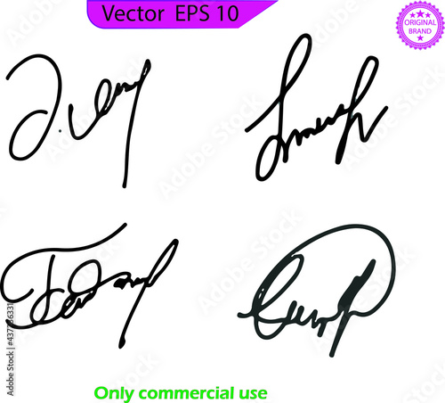 Manual signature for documents on transparent background. Autograph for convention. Calligraphy lettering raster illustration. Doodle office lettering. Hand drawn Calligraphy lettering. EPS 10