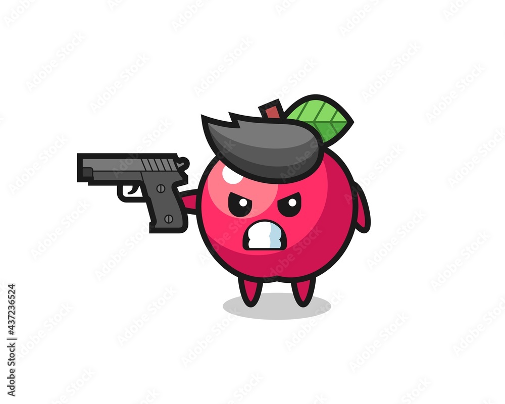 Obraz premium the cute apple character shoot with a gun