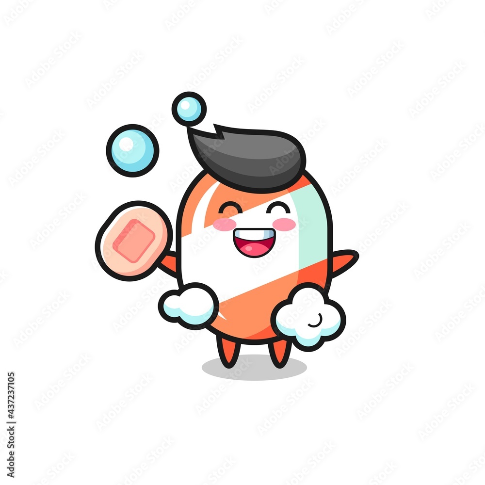 candy character is bathing while holding soap candy character is bathing while holding soap