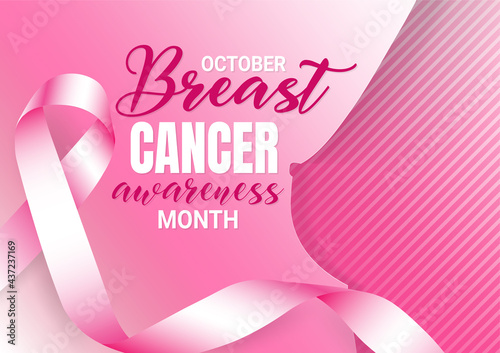 Symbol of breast cancer awareness month in october Campaign Background with paper pink ribbon symbol .- Vector illustration. 