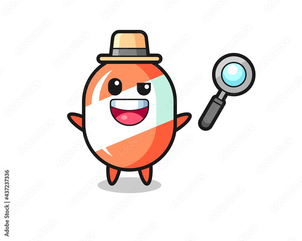 illustration of the candy mascot as a detective who manages to solve a case