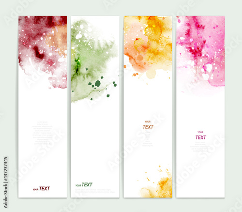 Set of four varicolored watercolor banners