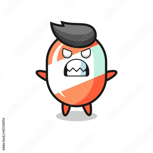 wrathful expression of the candy mascot character