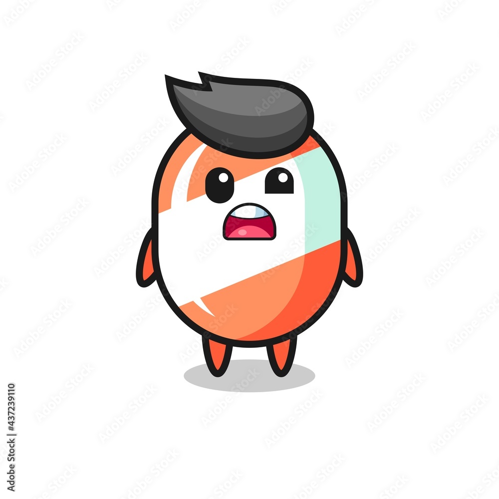 the shocked face of the cute candy mascot