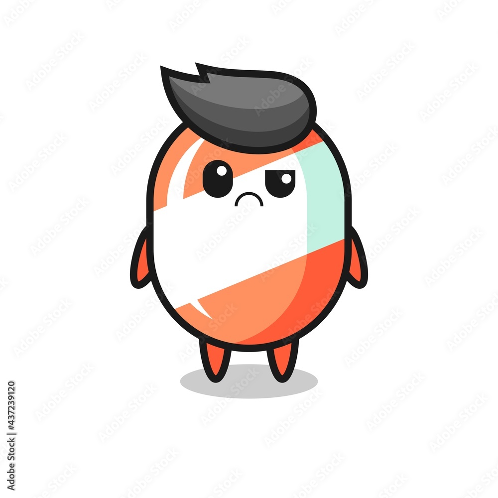 the mascot of the candy with sceptical face the mascot of the candy with sceptical face