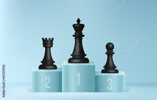 Chess on winners podium, Business leader concept, Leadership of business strategy and management on minimal background