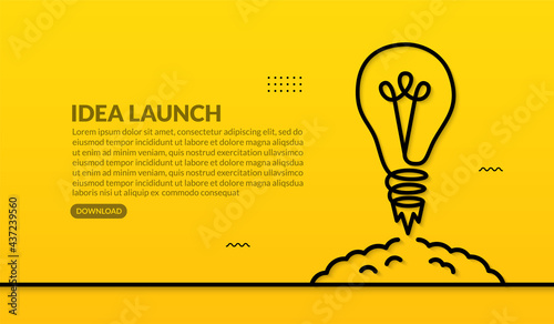 Light bulb launching to space on yellow background, Creative ideas for business startup concept