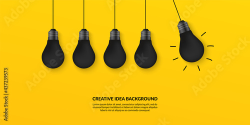  Creative idea with light bulbs on yellow background, Think different concept