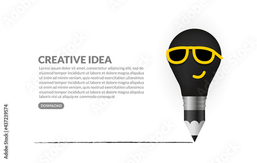 Creative ideas concept background, Pencil drawing light bulb character with sunglasses