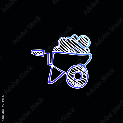 Barrow Full Of Construction Material Hand Drawn Tool blue gradient vector icon