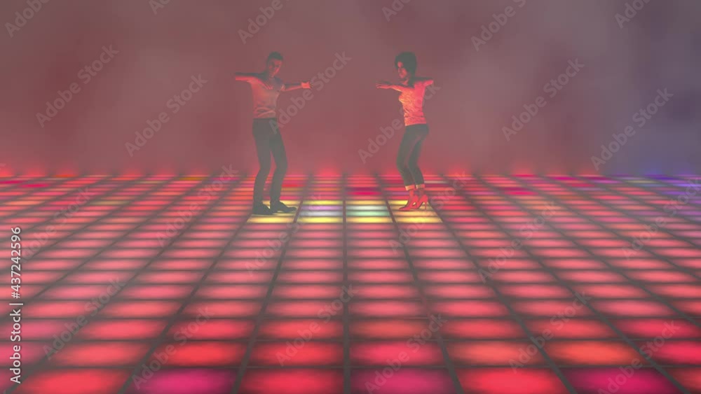 CG animation of couple dancing on a disco dance floor loopable