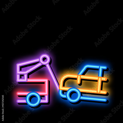 Towing Broken Car neon light sign vector. Glowing bright icon Towing Broken Car sign. transparent symbol illustration